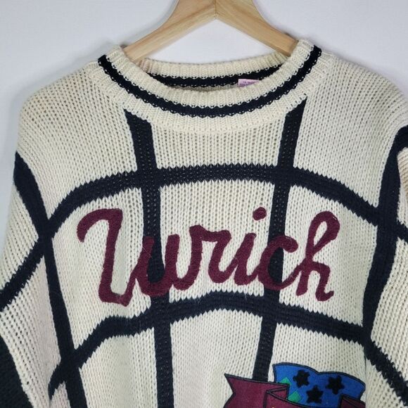 "Zurich" Preppy Korean Graphic Patches Cream and Black Heavy Sweater - Picture 6 of 10